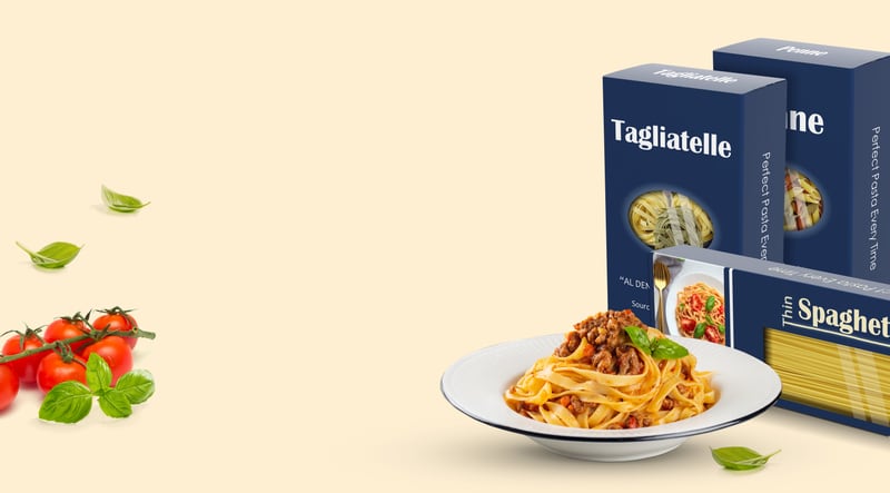 A plate of spaghetti with tomato sauce and basil set in front of blue boxes of tagliatelle, penne and spaghetti, the kind of imported Italian pasta the proposed U.S. duties would target.